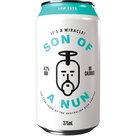 Australian Beer Company Son Of A Nun Low Carb Lager Cans 24x375ml product image.