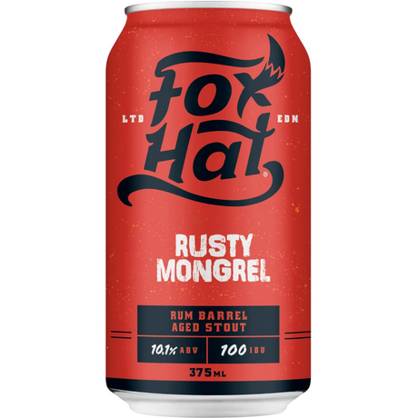 Fox Hat Rusty Mongrel Stout Cans 24x375ml product image.