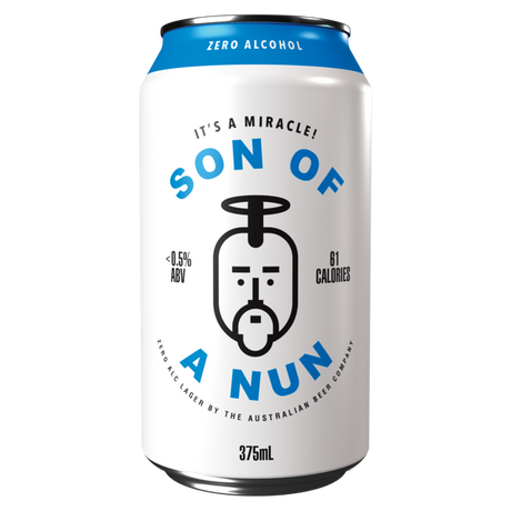 Australian Beer Company Son Of A Nun Zero-Alc Lager 24x375ml product image.