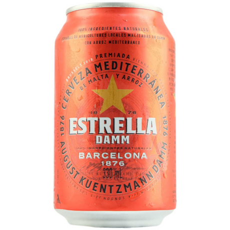 Estrella Damm Cerveza Cans 24x330ml product image.