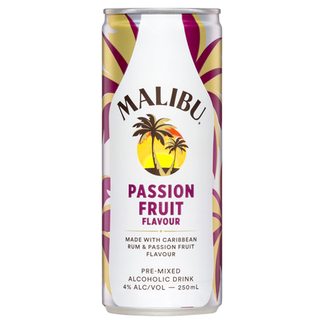 Malibu Malibu & Passionfruit Flavour Cans 24x250ml product image.
