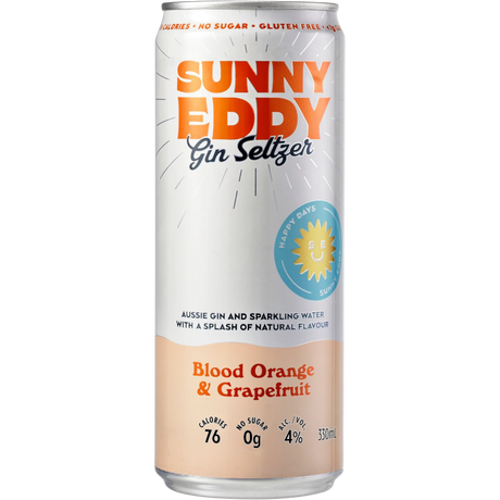 Sunny Eddy Blood Orange & Grapefruit Gin Seltzer Cans 12x330ml product image.