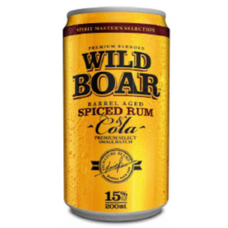 Wild Boar Spiced Rum & Cola Cans 24x200ml product image.