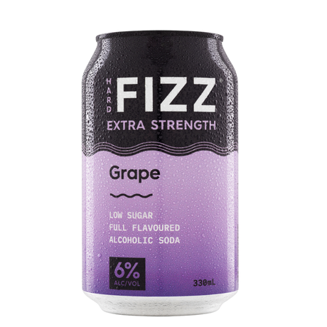 Hard Fizz Extra Strength Grape Alcoholic Soda 6% 16x330ml product image.
