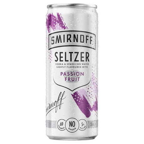 Smirnoff Passionfruit Seltzer Cans 24x250ml product image.