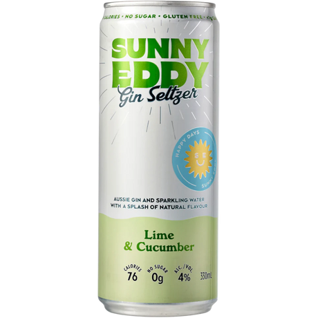 Sunny Eddy Lime & Cucumber Gin Seltzer Cans 12x330ml product image.