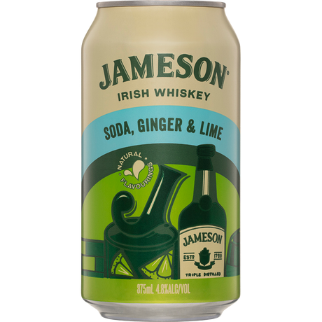 Jameson Whiskey & Soda Ginger And Lime Cans 24x375ml product image.