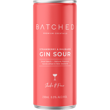 Batched Strawberry & Rhubarb Gin Sour Cans 24x230ml product image.