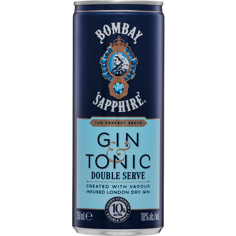 Bombay Sapphire Gin & Tonic Double Serve Cans 24x250ml product image.