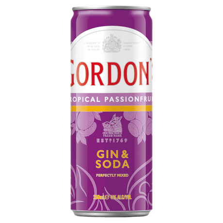 Gordon's Tropical Passionfruit Gin & Soda Cans 24x250ml product image.