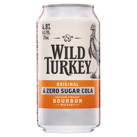 Wild Turkey Original & Zero Sugar Cola Cans 24x375ml product image.