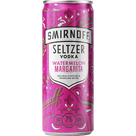 Smirnoff Watermelon Margarita Seltzer Cans 24x250ml product image.