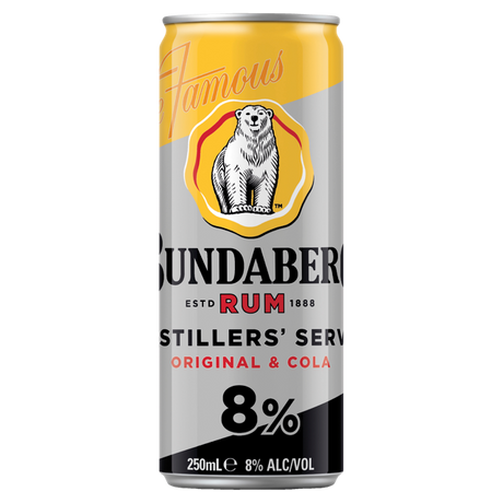 Bundaberg Rum & Cola Distillers Serve 8% Cans 24x250ml product image.