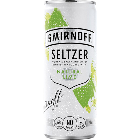 Smirnoff Natural Lime Seltzer Cans 24x250ml product image.