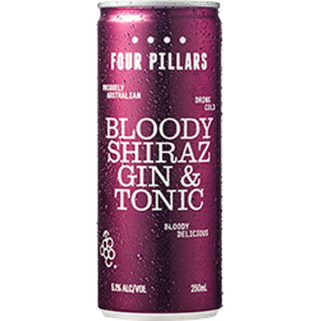 Four Pillars Bloody Shiraz Gin & Tonic Cans 24x250ml product image.