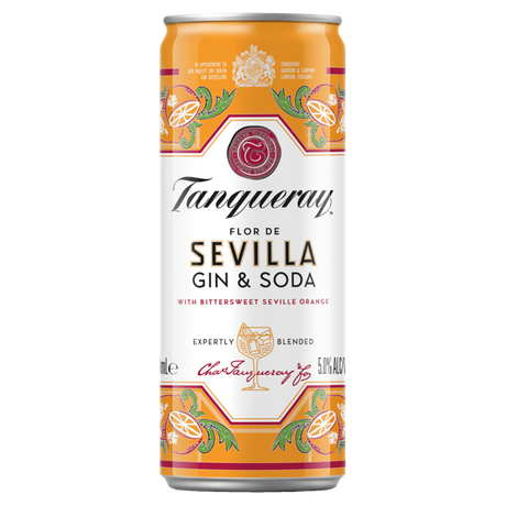 Tanqueray Flor de Sevilla Gin & Soda Cans 24x250ml product image.