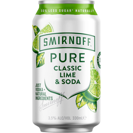 Smirnoff Pure Classic Lime & Soda Cans 10x330ml product image.