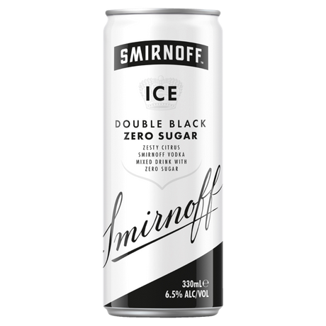 Smirnoff Ice Double Black Zero Sugar Cans 24x330ml product image.