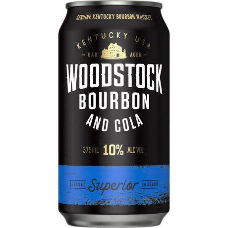 Woodstock Bourbon & Cola Superior Blend Cans 24x375ml product image.