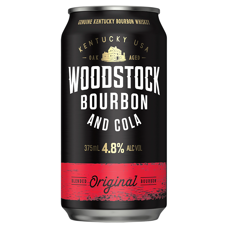 Woodstock Bourbon & Cola Original Blend Cans 24x375ml product image.