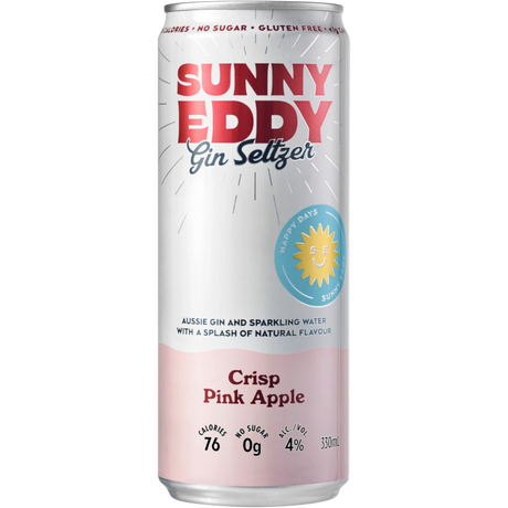 Sunny Eddy Crisp Pink Apple Gin Seltzer Cans 12x330ml product image.