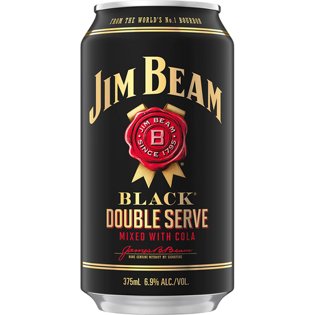 Jim Beam Black Bourbon Double Serve & Cola Cans 10x375ml product image.