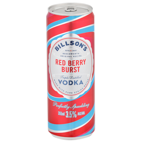Billson's Red Berry Burst Vodka Cans 24x355ml product image.
