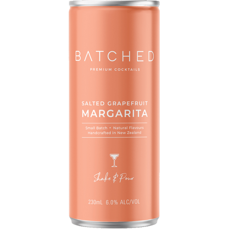Batched Salted Grapefruit Margarita Cans 24x230ml product image.