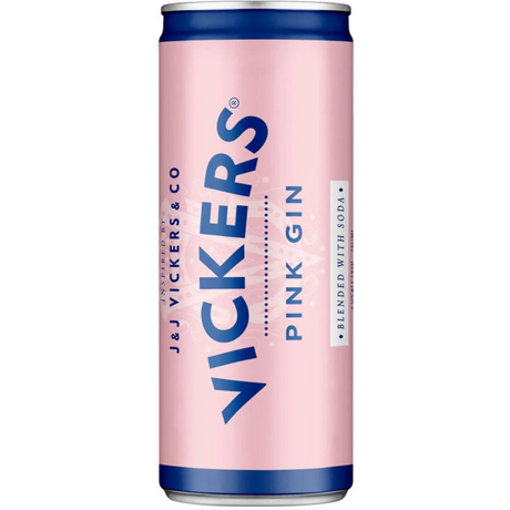 Vickers Pink Gin & Soda Cans 24x250ml product image.