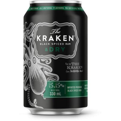 Kraken Spiced Rum & Dry Cans 24x330ml product image.