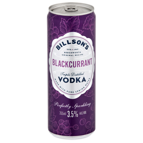 Billson's Blackcurrant Vodka Cans 24x355ml product image.