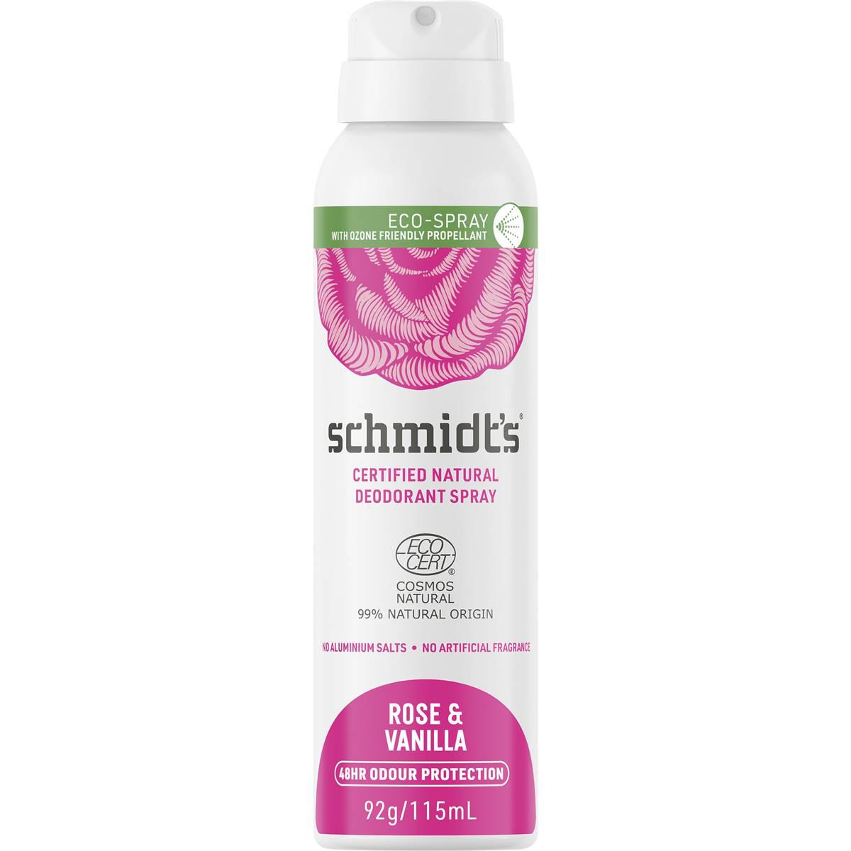 Schmidt's Certified Natural Aerosol Deodorant Spray Rose & Vanilla 115ml