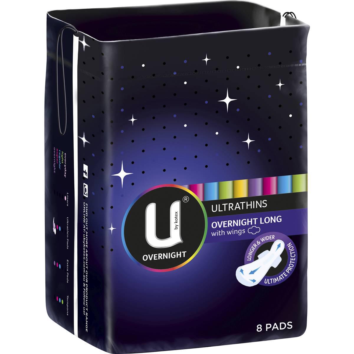 U By Kotex Ultrathin Overnight Pads Long With Wings 8 Pack