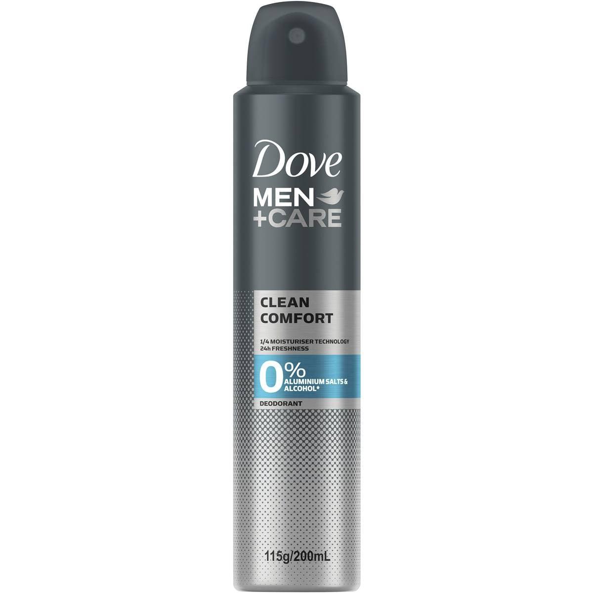 Dove Men Aerosol Deodorant Zero Aluminum Clean Comfort 200ml