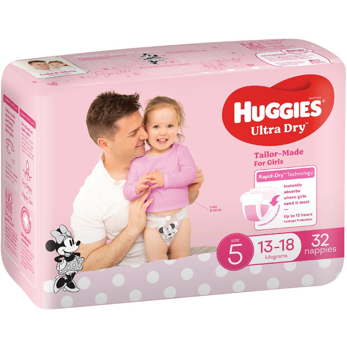 Huggies Ultra Dry Nappies Girls Size 5 (13-18kg) 32 Pack
