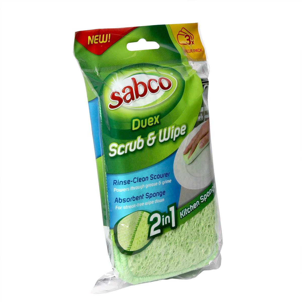 Sabco Duex Scrub & Wipe Kitchen Sponge 3 Pack