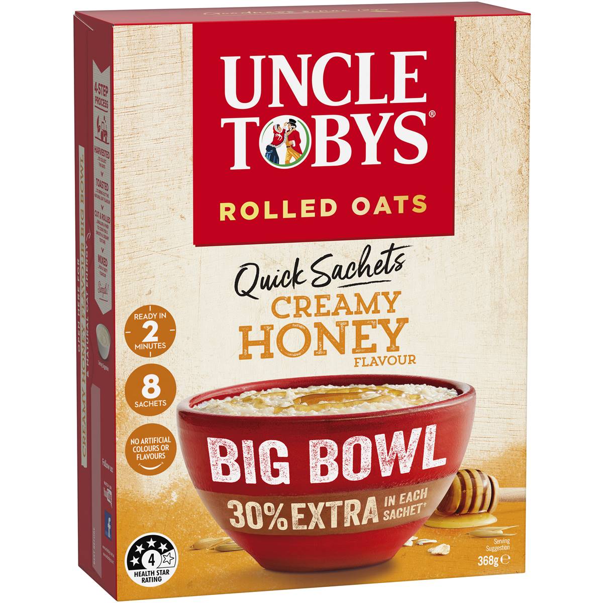 Uncle Tobys Oats Quick Sachets Big Bowl Creamy Honey Porridge 8x46g