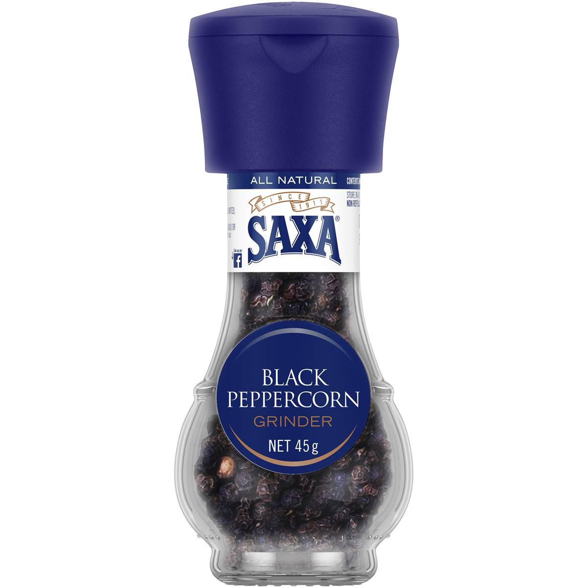 Saxa Black Peppercorn Pepper Grinder 45g