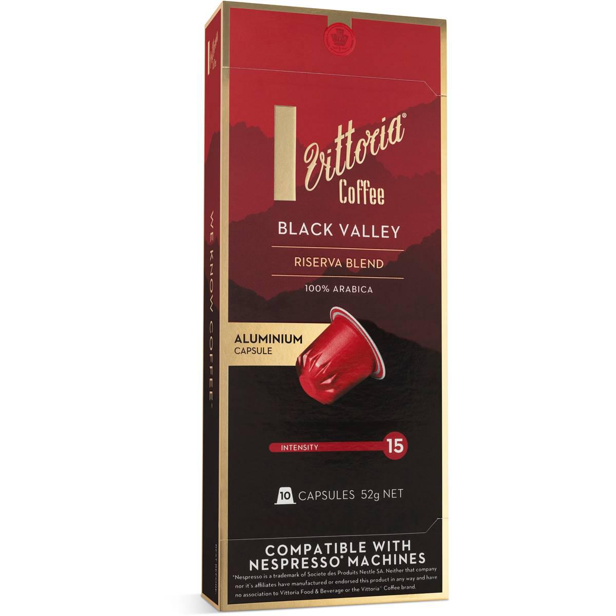 Vittoria Black Valley Nespresso Compatible Coffee Capsules Pack 10 Pack