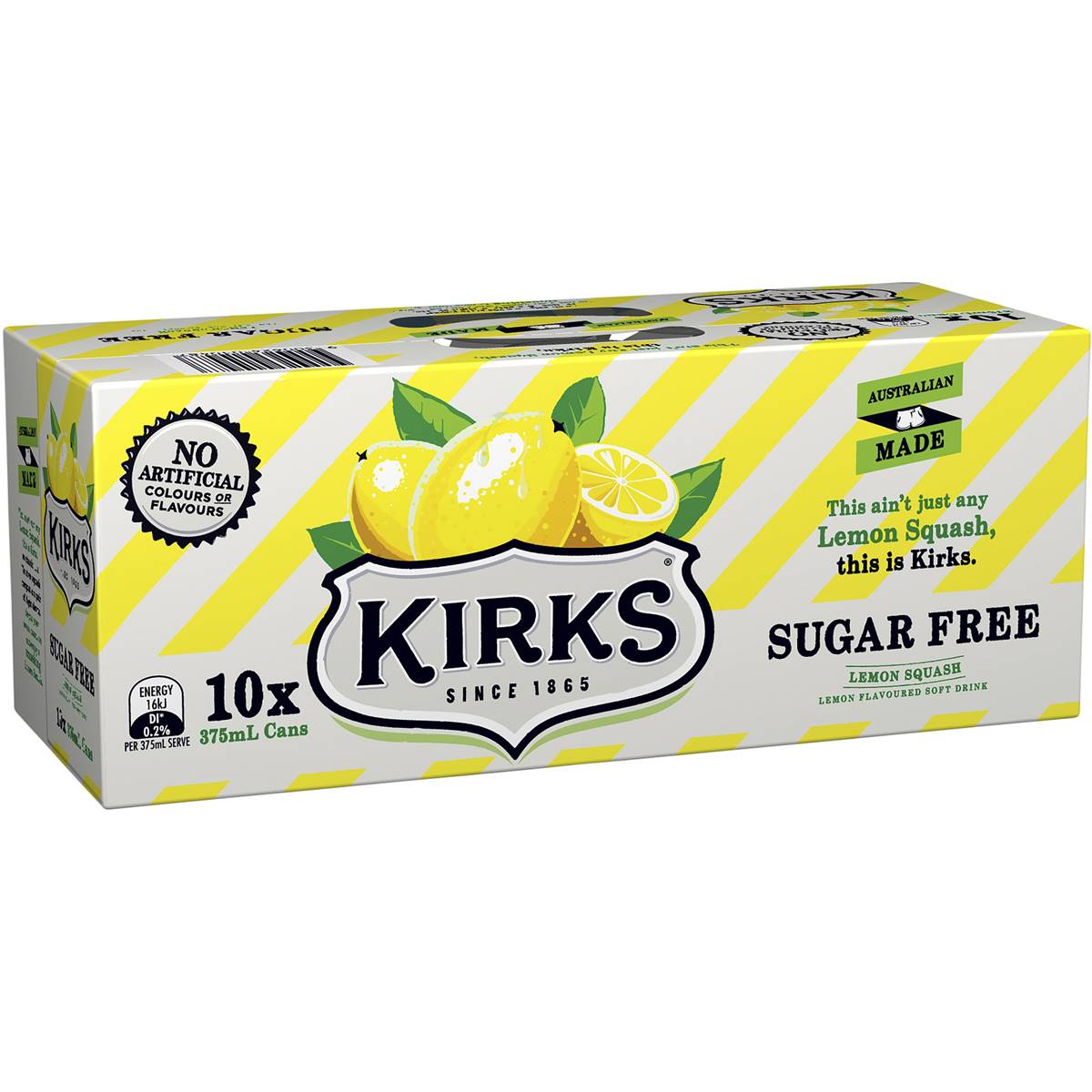 Kirks Sugar Free Lemon Squash Soft Drink Cans 10x375ml