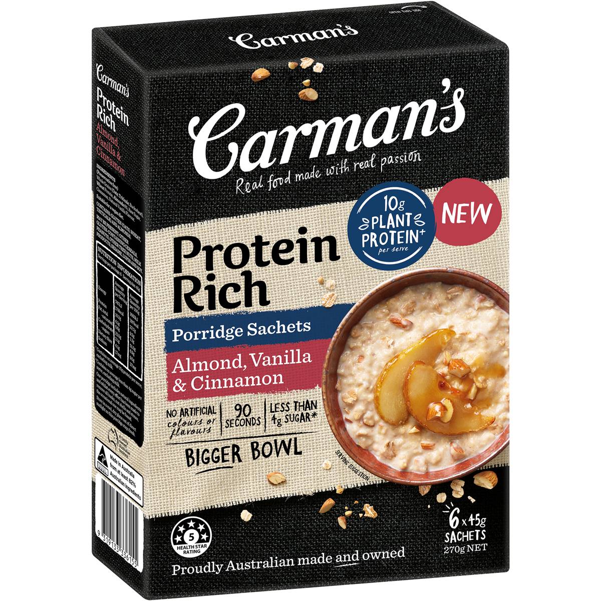 Carman's Protein Rich Porridge Sachets Almond Vanilla & Cinnamon 6x45g