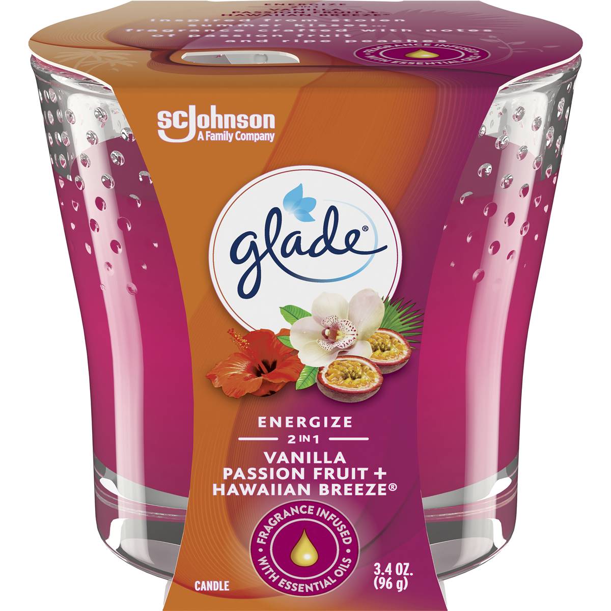 Glade Candle Air Freshener Vanilla Passionfruit & Hawaiian Breeze 96g