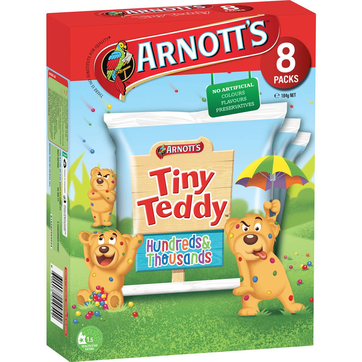 Arnott's Tiny Teddy Hundreds & Thousands Biscuits 8x23g