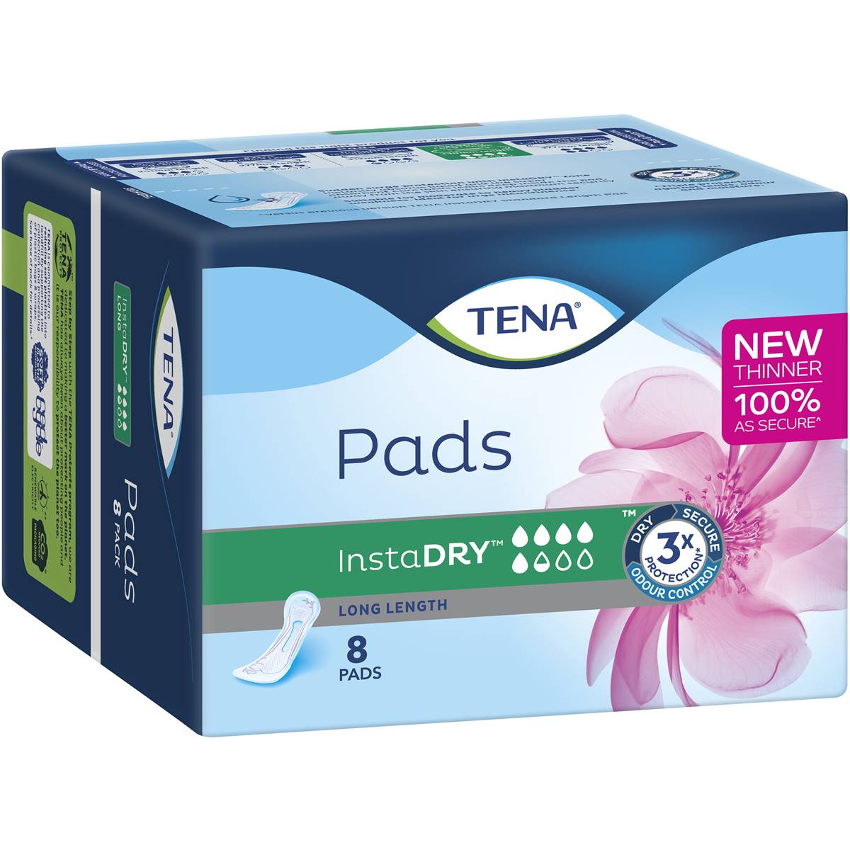 Tena Pads Instadry Long Length 8 Pack