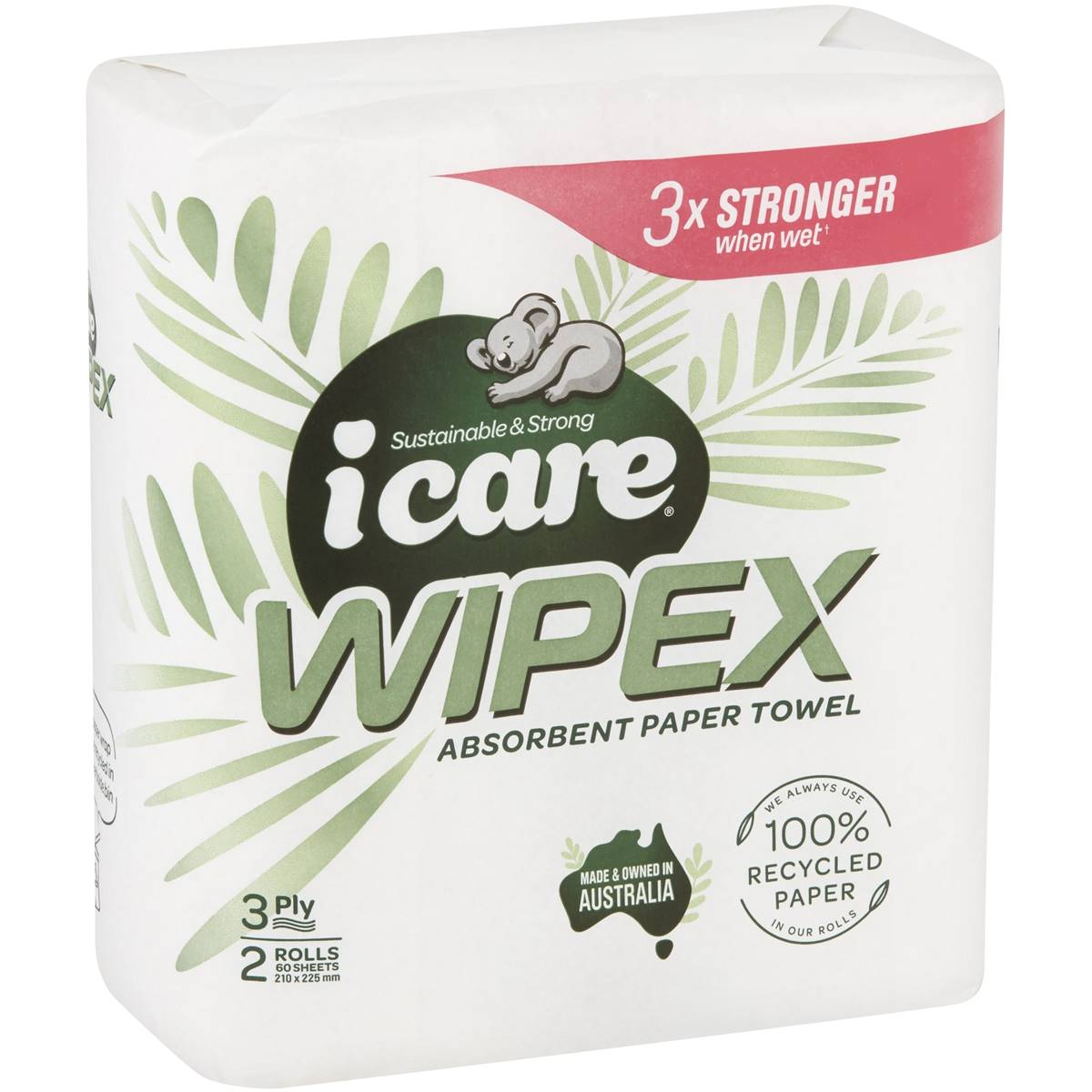 Icare Wipex Recycled Paper Towel White 3 Ply 120 Sheets 2 Pack