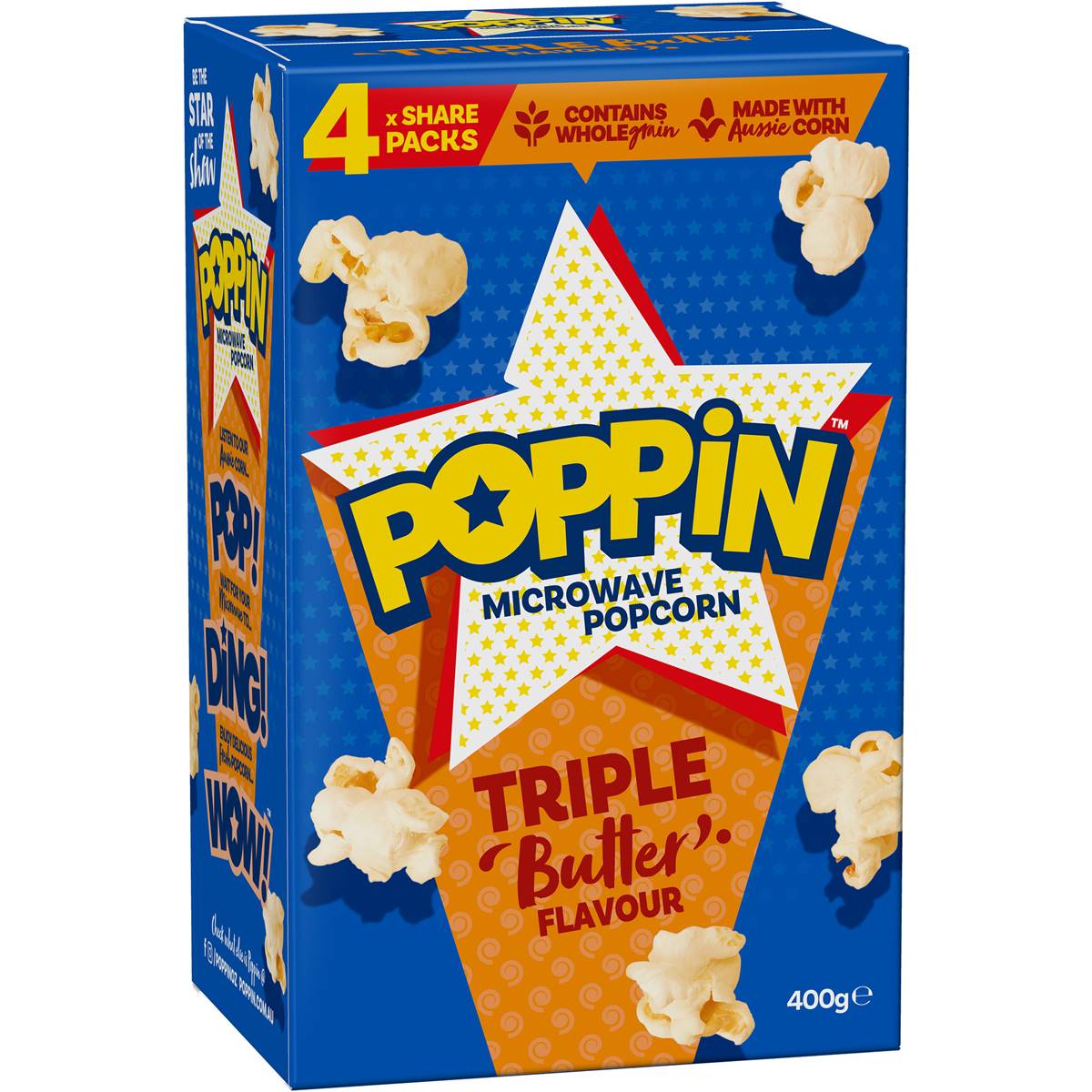 Poppin Microwave Popcorn Triple Butter Flavour Explosion 4x100g