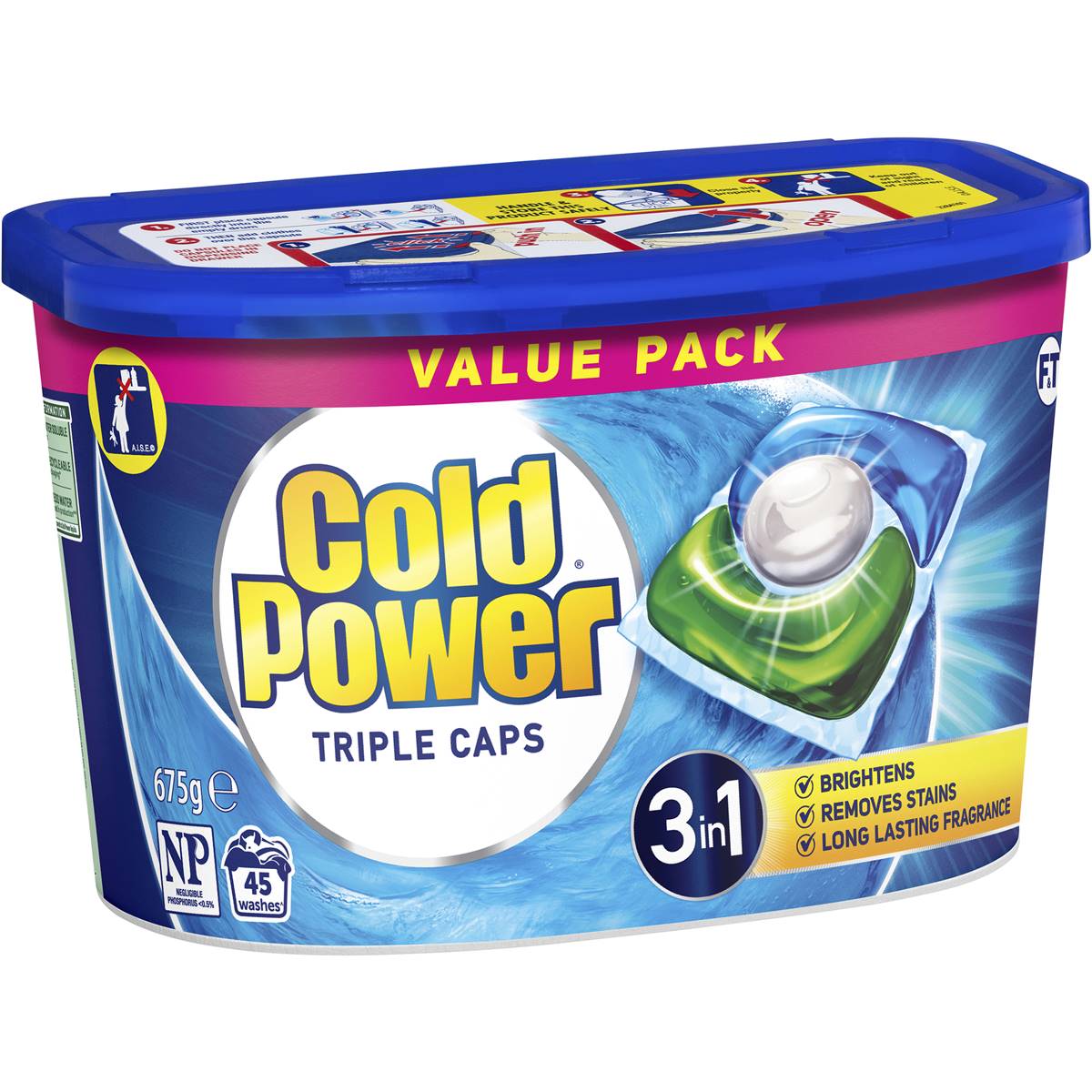 Cold Power Regular Laundry Detergent Capsules 45 Pack