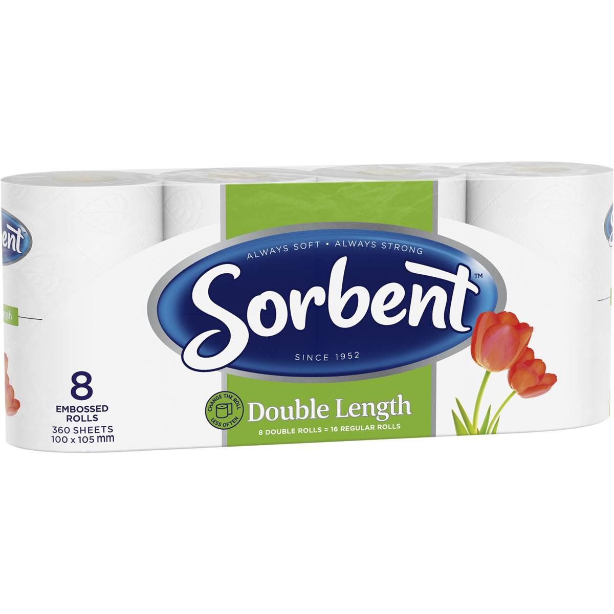 Sorbent Double Length Toilet Tissue 8 Pack