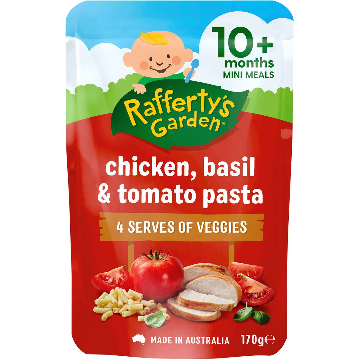 Rafferty's Garden Baby Food Pouch Chicken Basil & Tomato Pasta 10+ Months 170g