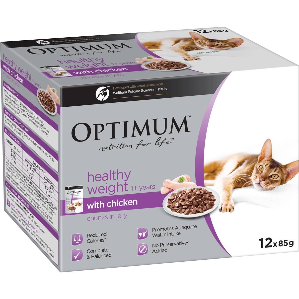 Optimum Cat Food Healthy Weight Chicken Chunks Jelly 12x85g